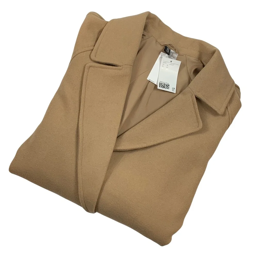 H&M Divided Camel Tan Belted Wrap Coat Notched Lapel XL NEW